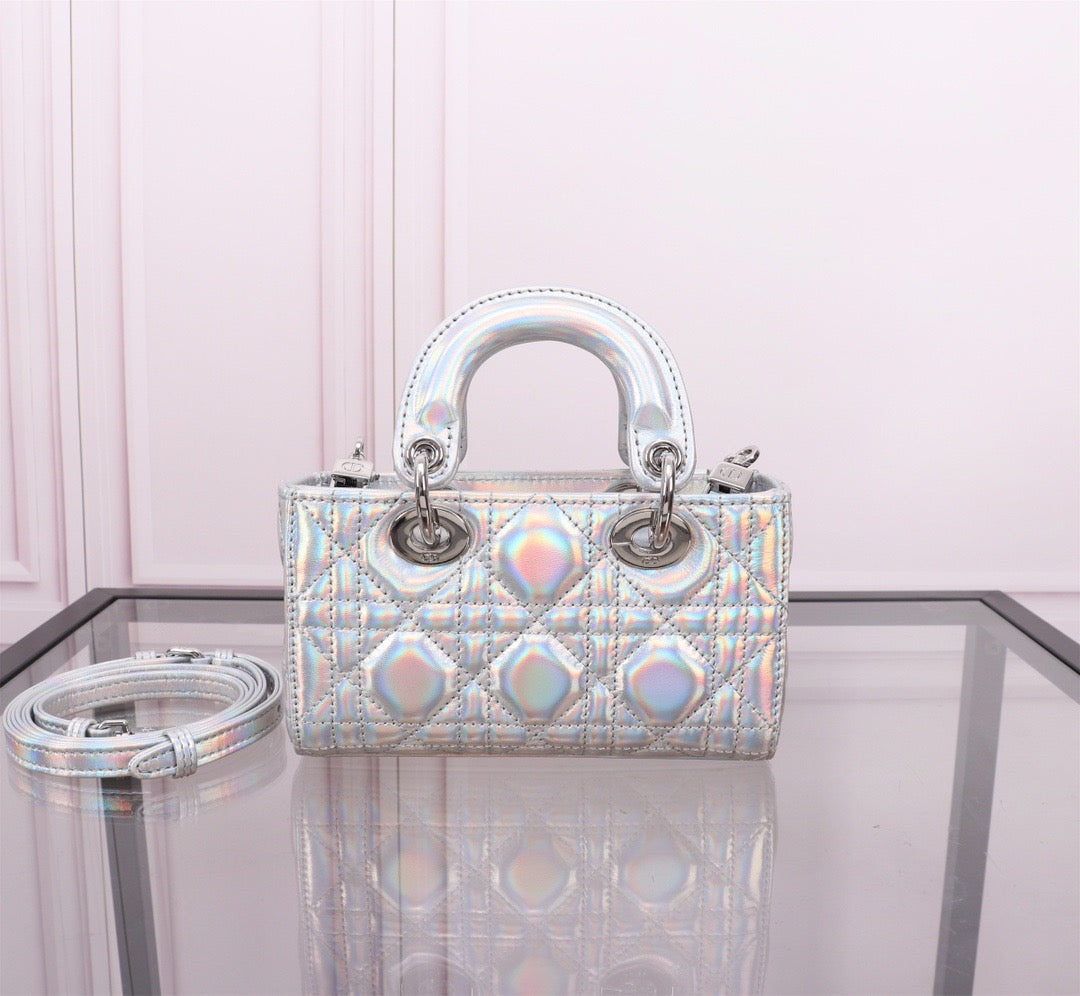 Dior Lady D-Joy Bag In Silver White Cannage Lambskin