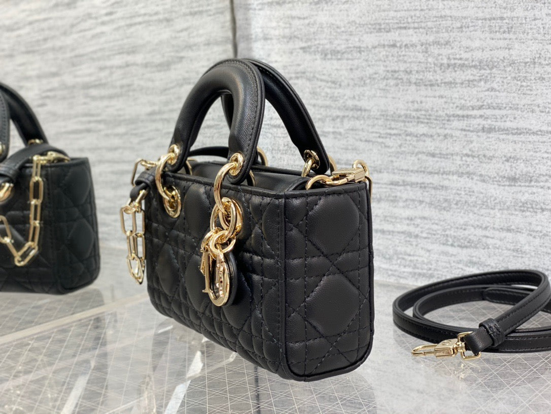 Dior Lady D-Joy Micro Bag In Black Cannage Lambskin