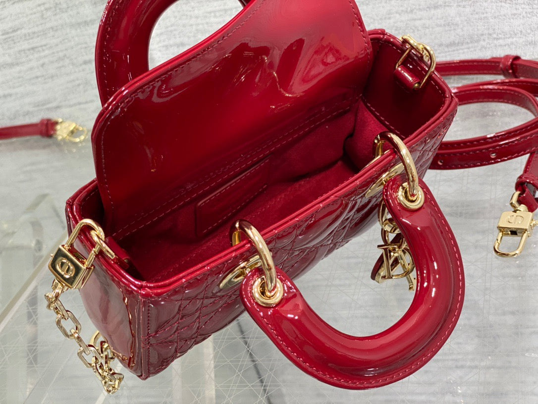 Dior Lady D-Joy Bag in Red Patent Calfskin