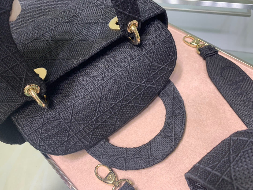 Dior Lady D-Lite Medium Bag In Black Cannage Embroidered Canvas