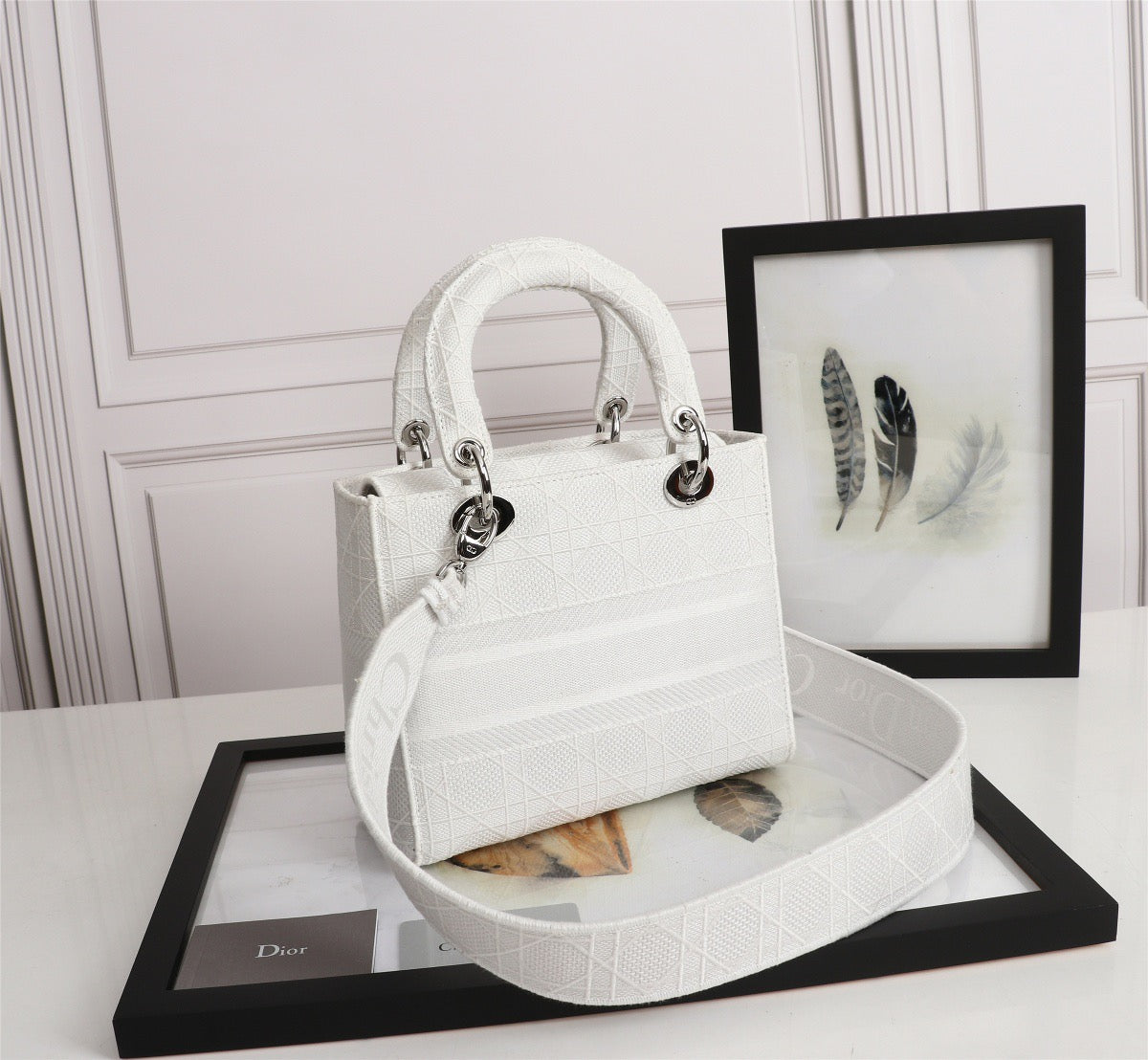 Dior Lady D-Lite Medium Bag In White Cannage Embroidered Canvas