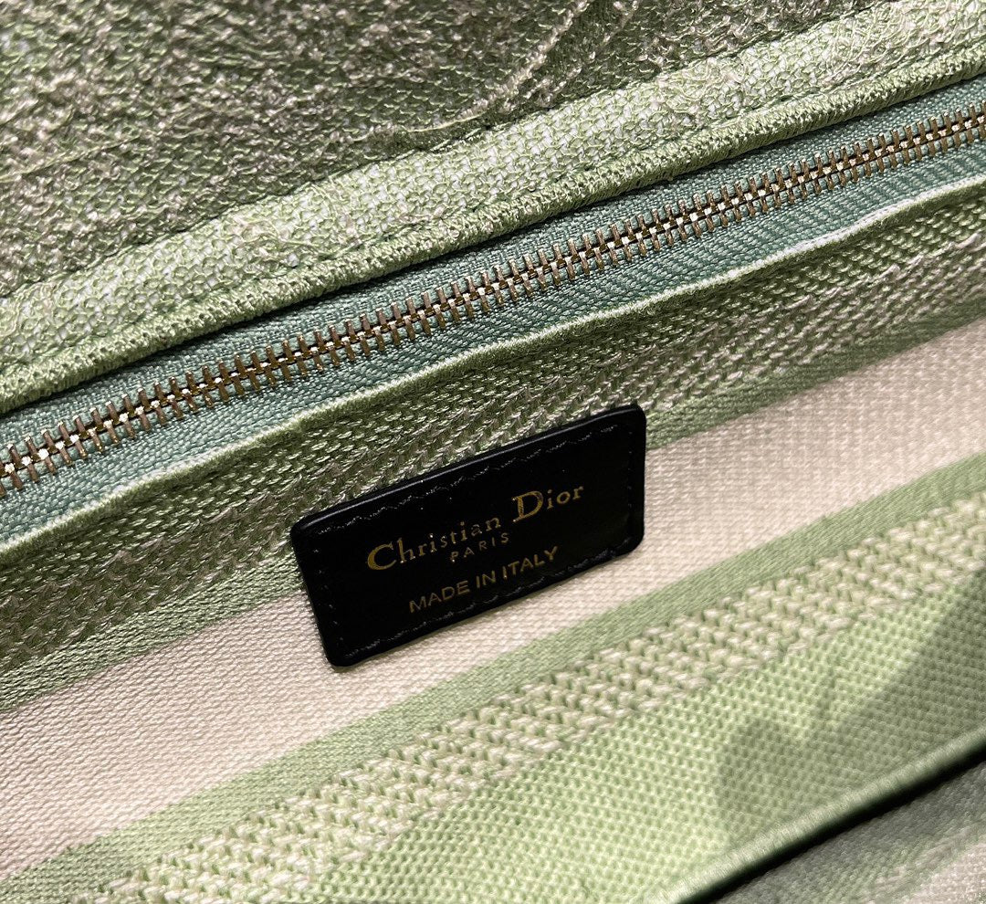 Dior Lady D-Lite Medium Bag In Green Toile de Jouy Embroidery