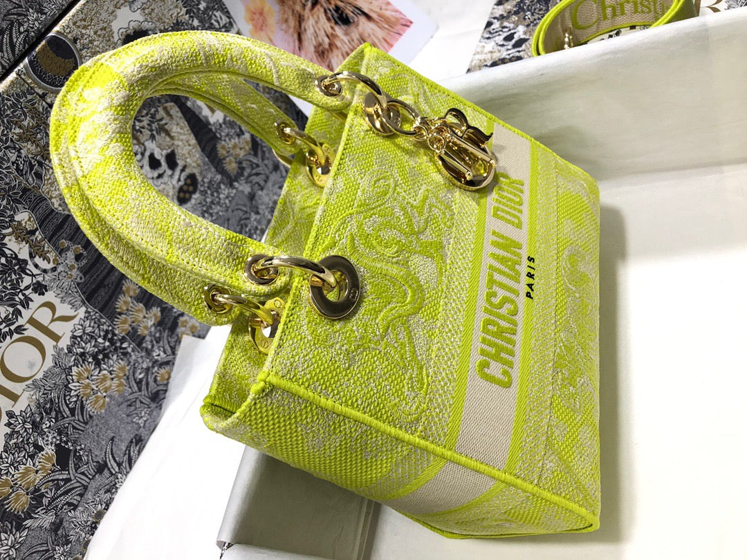 Dior Lady D-Lite Medium Bag In Dark Green Toile de Jouy Embroidery