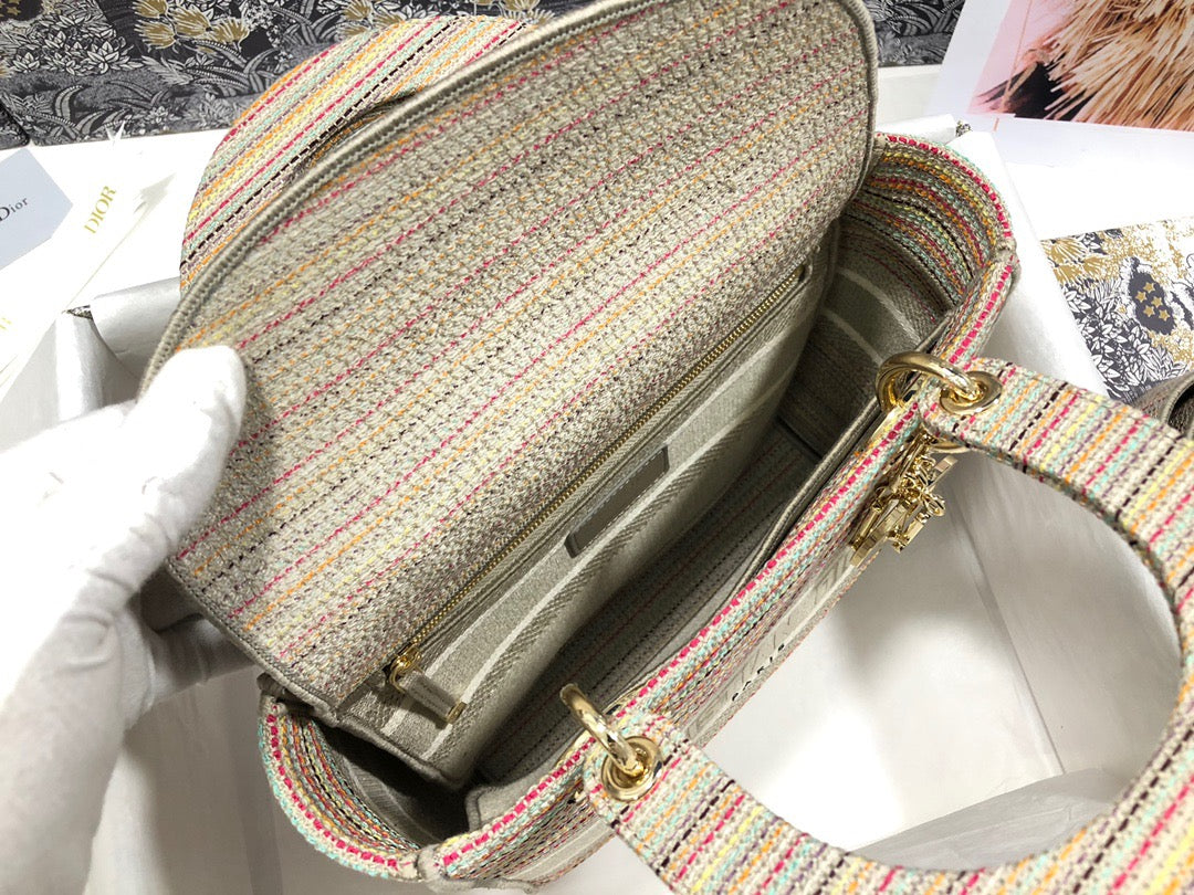 Dior Lady D-Lite Medium Bag In Color stripes Embroidery