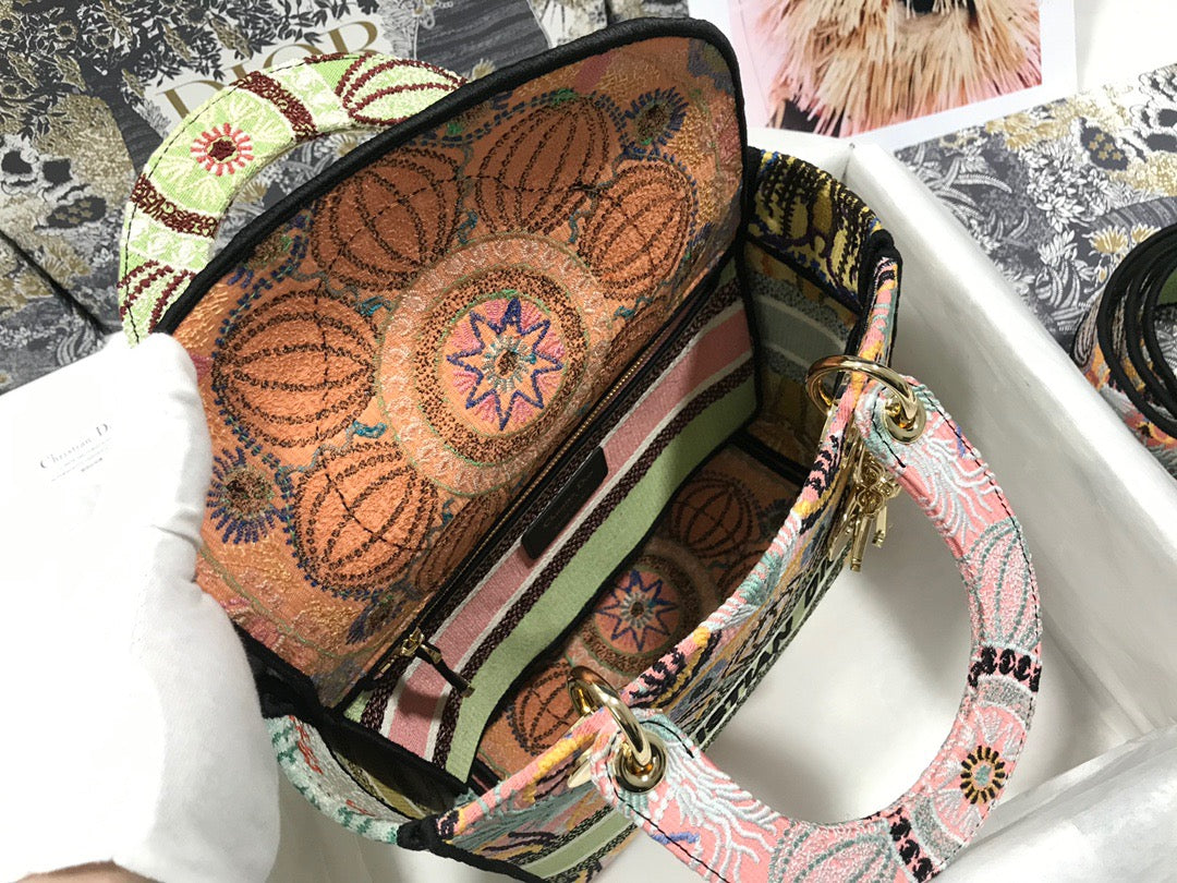 Dior Lady D-Lite Medium Bag In Flower Embroidery Series