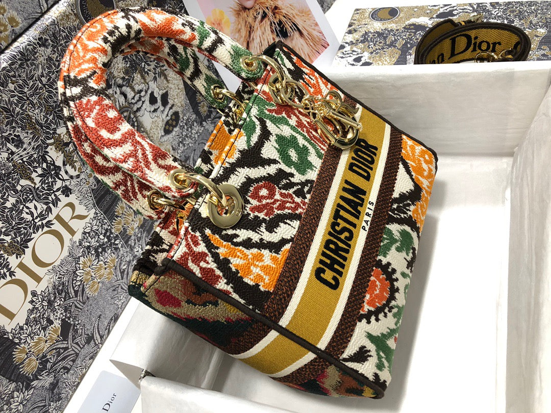 Dior Lady D-Lite Medium Bag In Yellow Dior Paisley Embroidery