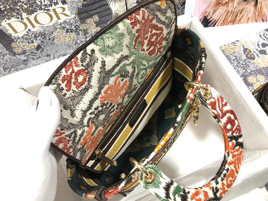 Dior Lady D-Lite Medium Bag In Yellow Dior Paisley Embroidery