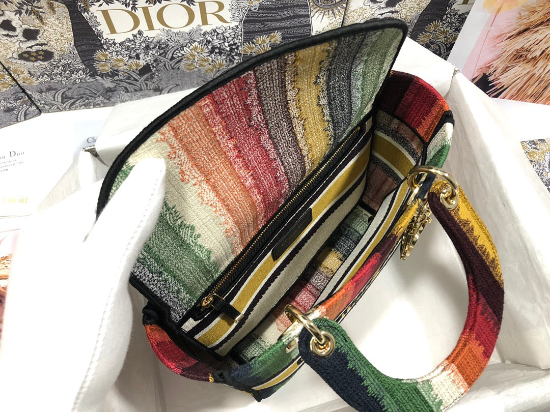 Dior Lady D-Lite Medium Bag In Rainbow Colors Toile de Jouy Embroidery