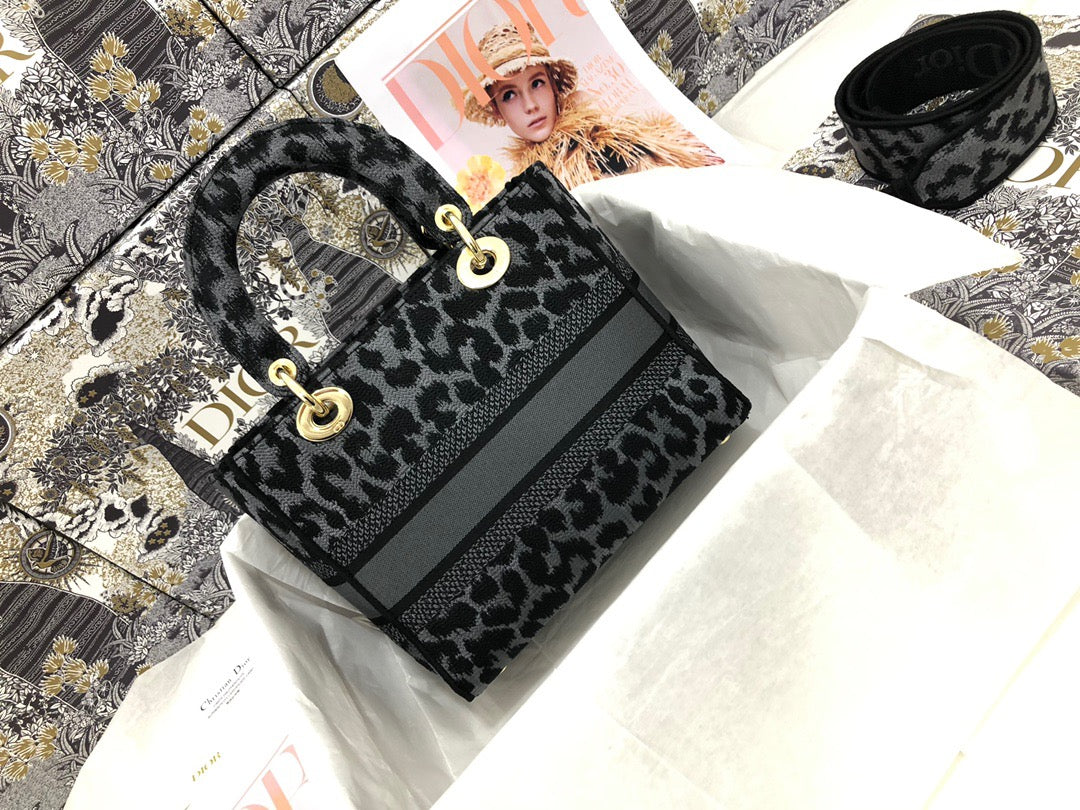 Dior Lady D-Lite Medium Bag In Black Multicolor Mizza Embroidery