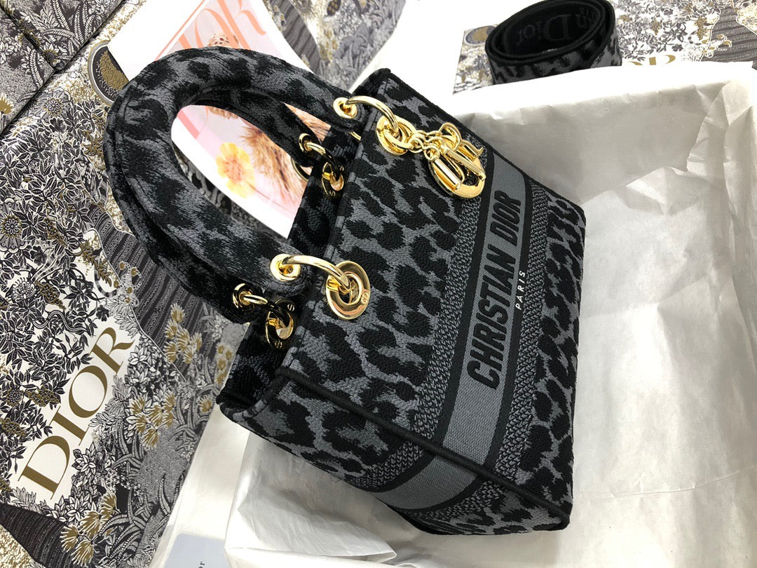 Dior Lady D-Lite Medium Bag In Black Multicolor Mizza Embroidery