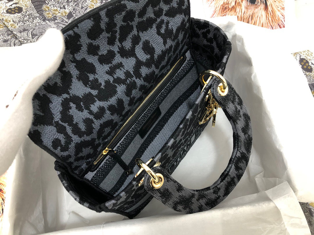 Dior Lady D-Lite Medium Bag In Black Multicolor Mizza Embroidery