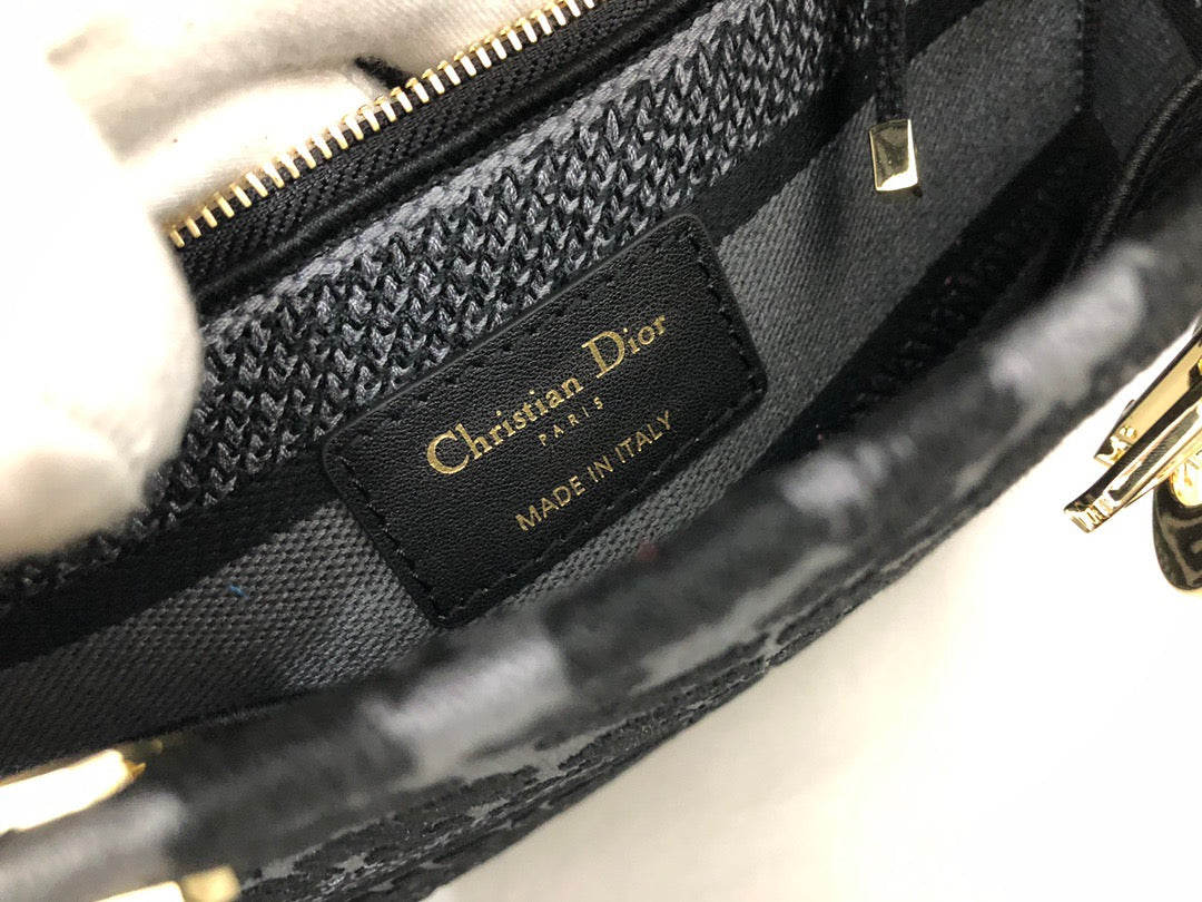 Dior Lady D-Lite Medium Bag In Black Multicolor Mizza Embroidery