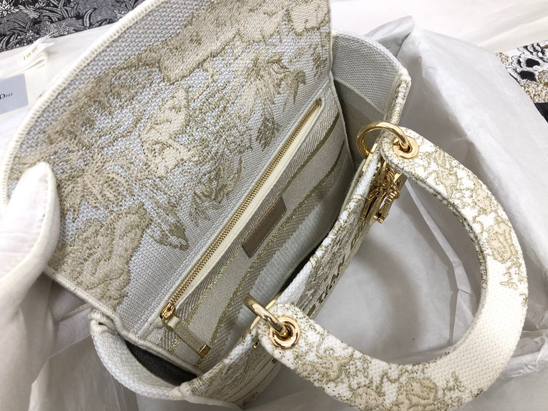 Dior Lady D-Lite Medium Bag In Platinum Christmas Collection