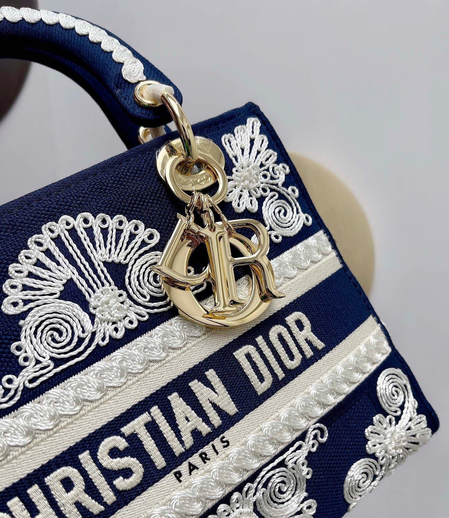 Dior Lady D-Lite Medium Bag In Dark Blue Toile de Jouy Embroidery