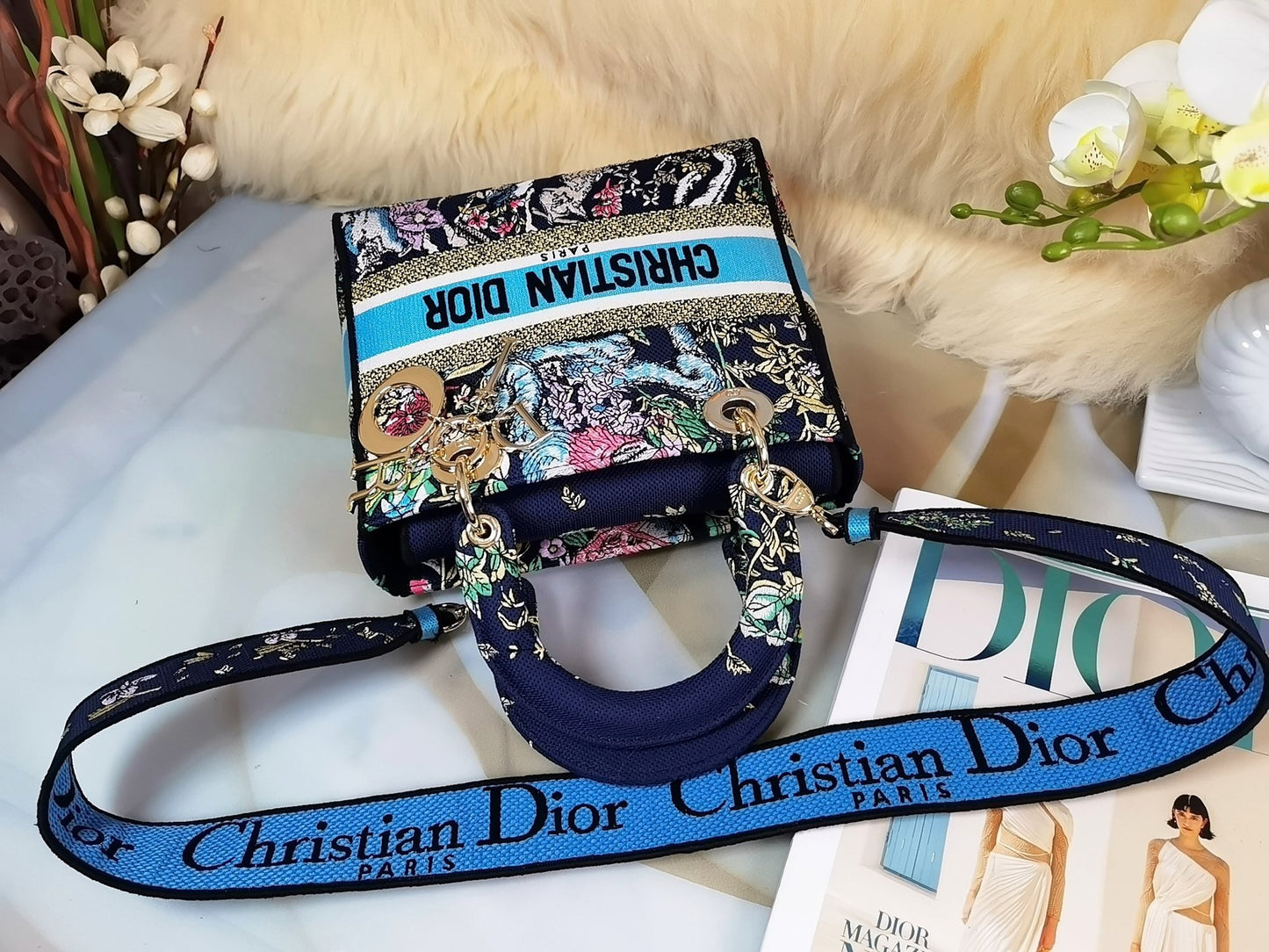 Dior Lady D-Lite Medium Bag In Animal Garden Series Embroidery