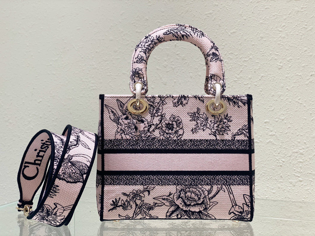 Dior Lady D-Lite Medium Bag In Powder Jardin Botanique Embroidery