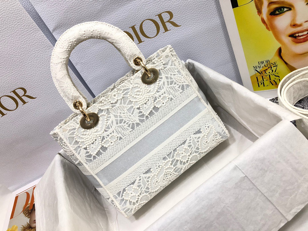 Dior Lady D-Lite Medium Bag in Embroidery with Macrame Effect