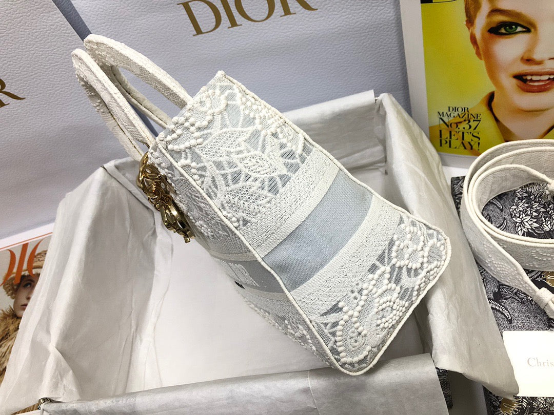 Dior Lady D-Lite Medium Bag in Embroidery with Macrame Effect