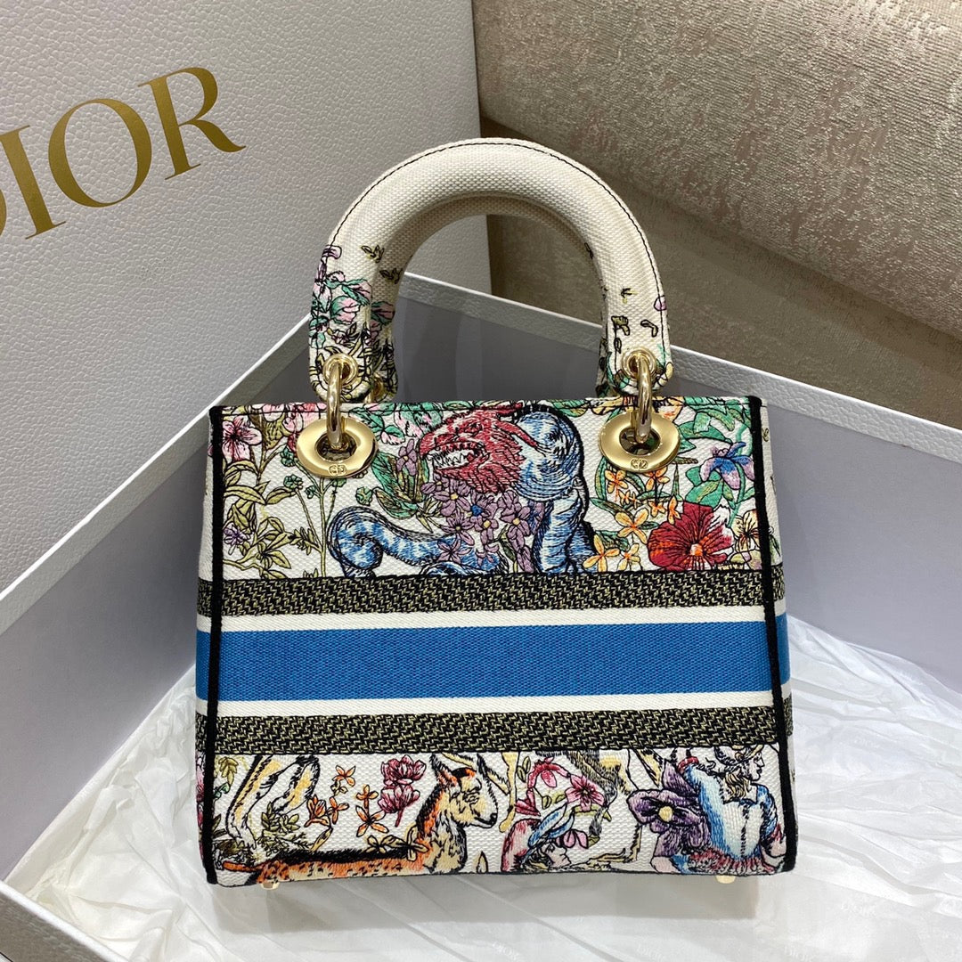 Dior Lady D-Lite Medium Bag In Three-dimensional Embroidery Five-Frame Zoo Canvas