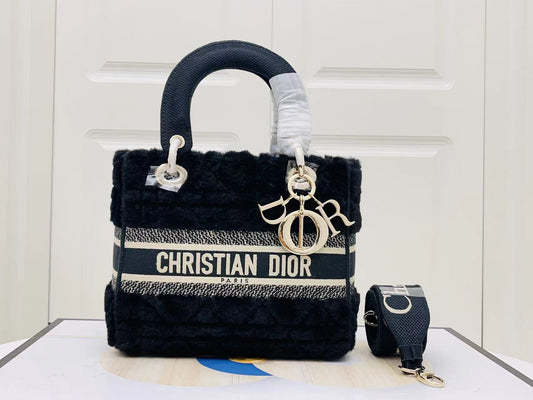 Dior Lady D-Lite Medium Bag In Black Lambswool