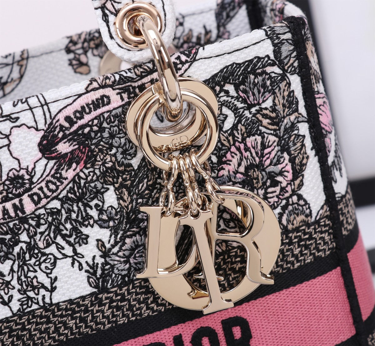 Dior Lady D-Lite Medium Bag In Pink Buterfly Embroidery