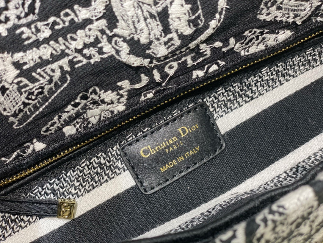 Dior Lady D-Lite Medium Bag In Black Paris Map Embroidery