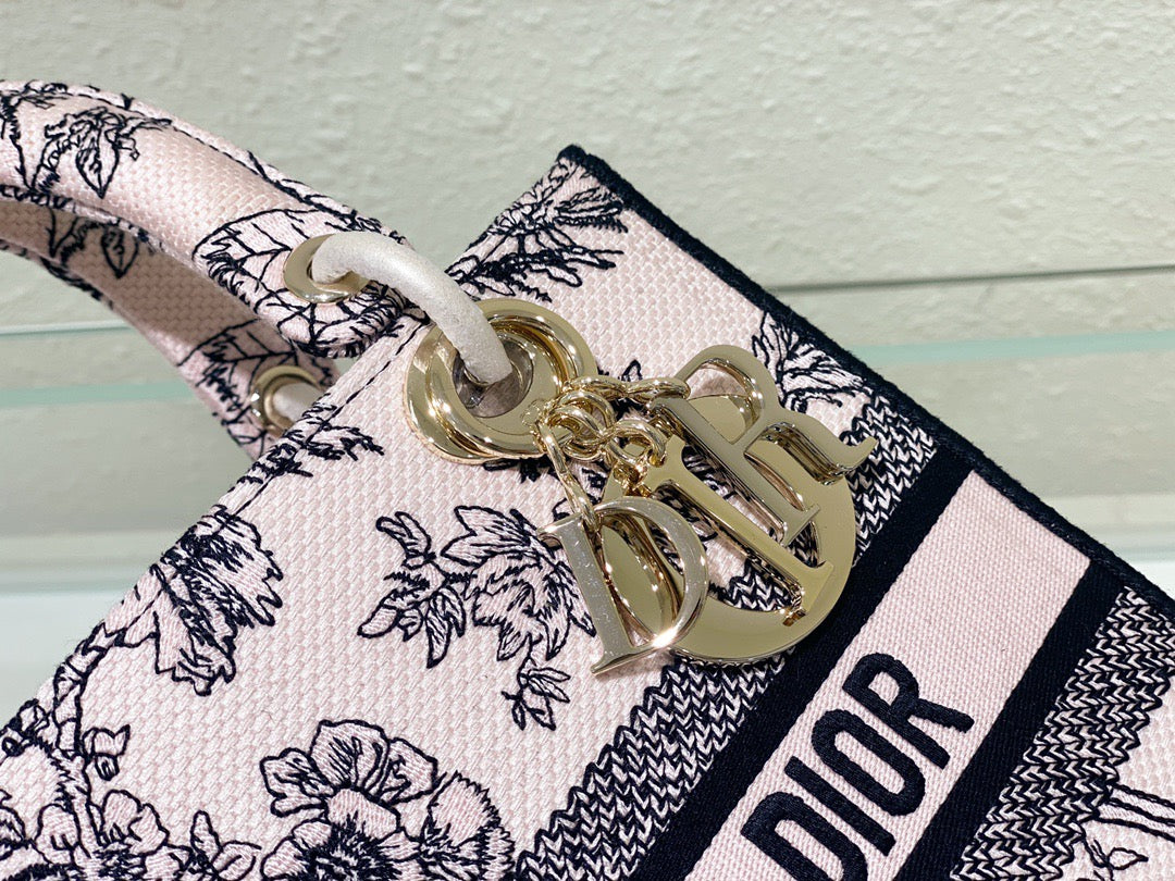 Dior Lady D-Lite Medium Bag In Powder Jardin Botanique Embroidery