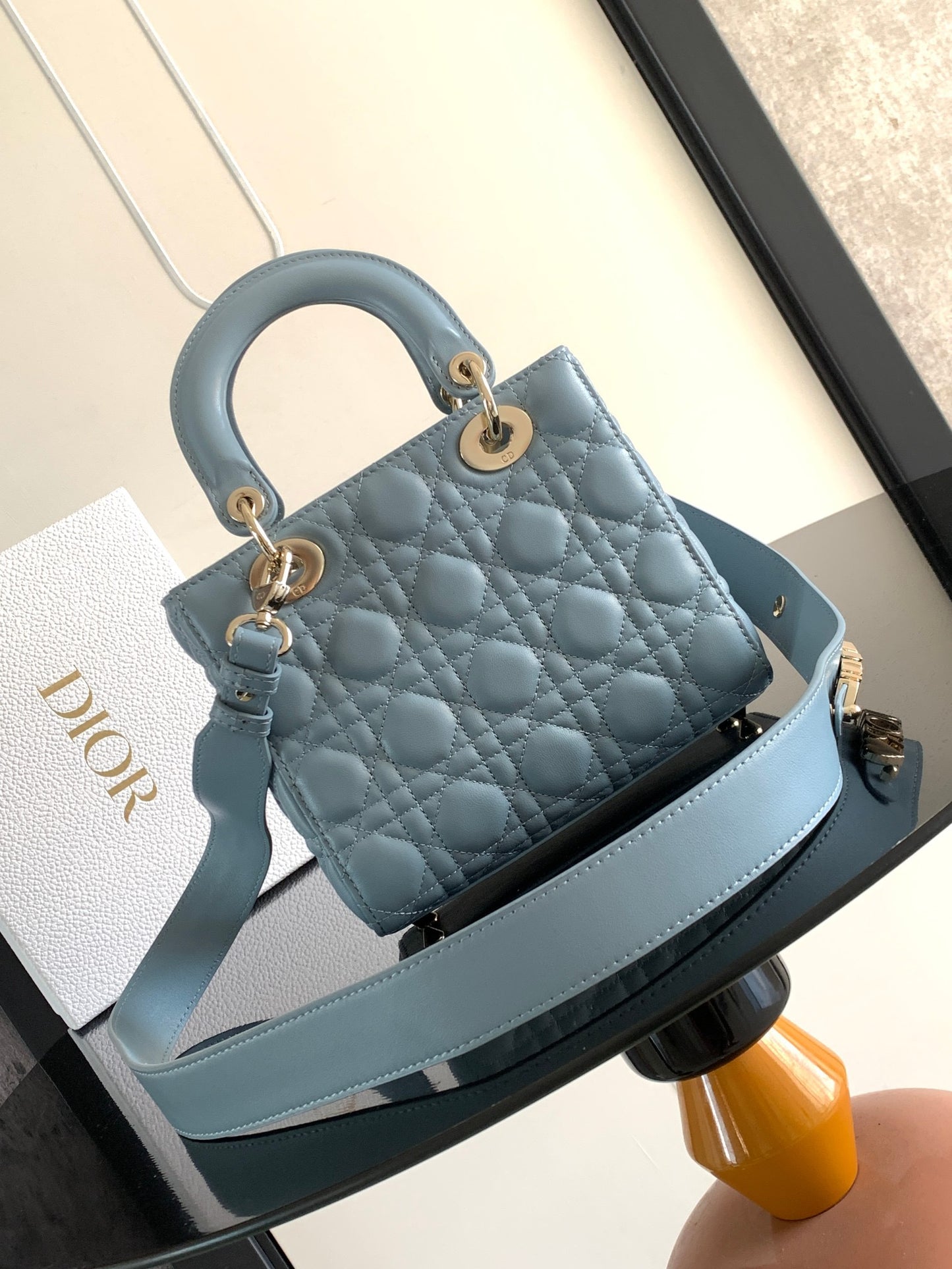 Dior Small Lady  Bag In Haze Blue Cannage Lambskin