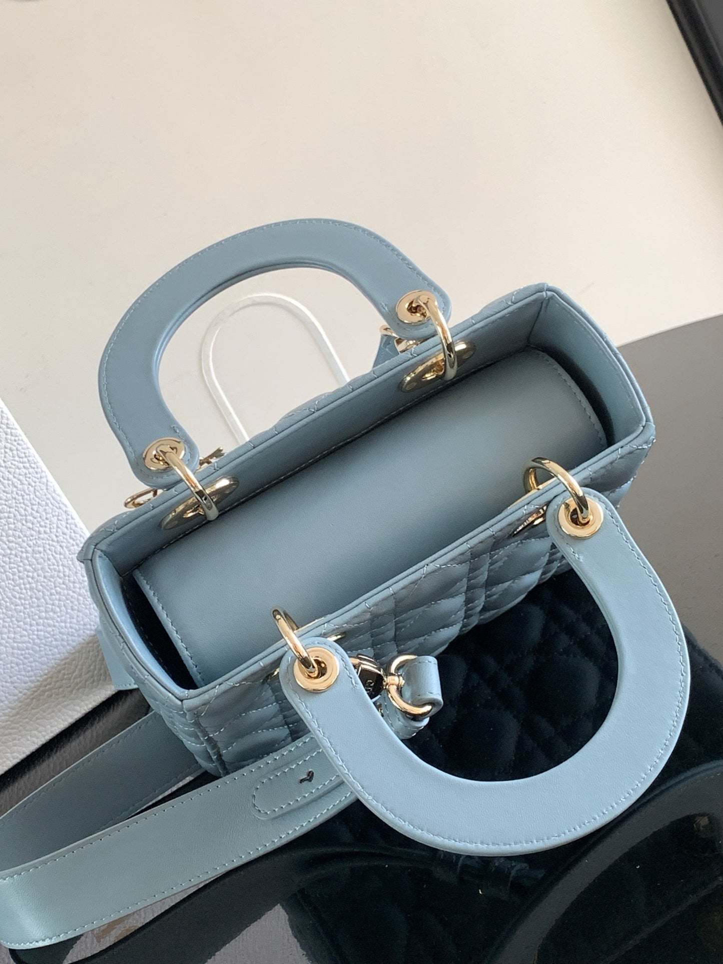 Dior Small Lady  Bag In Haze Blue Cannage Lambskin