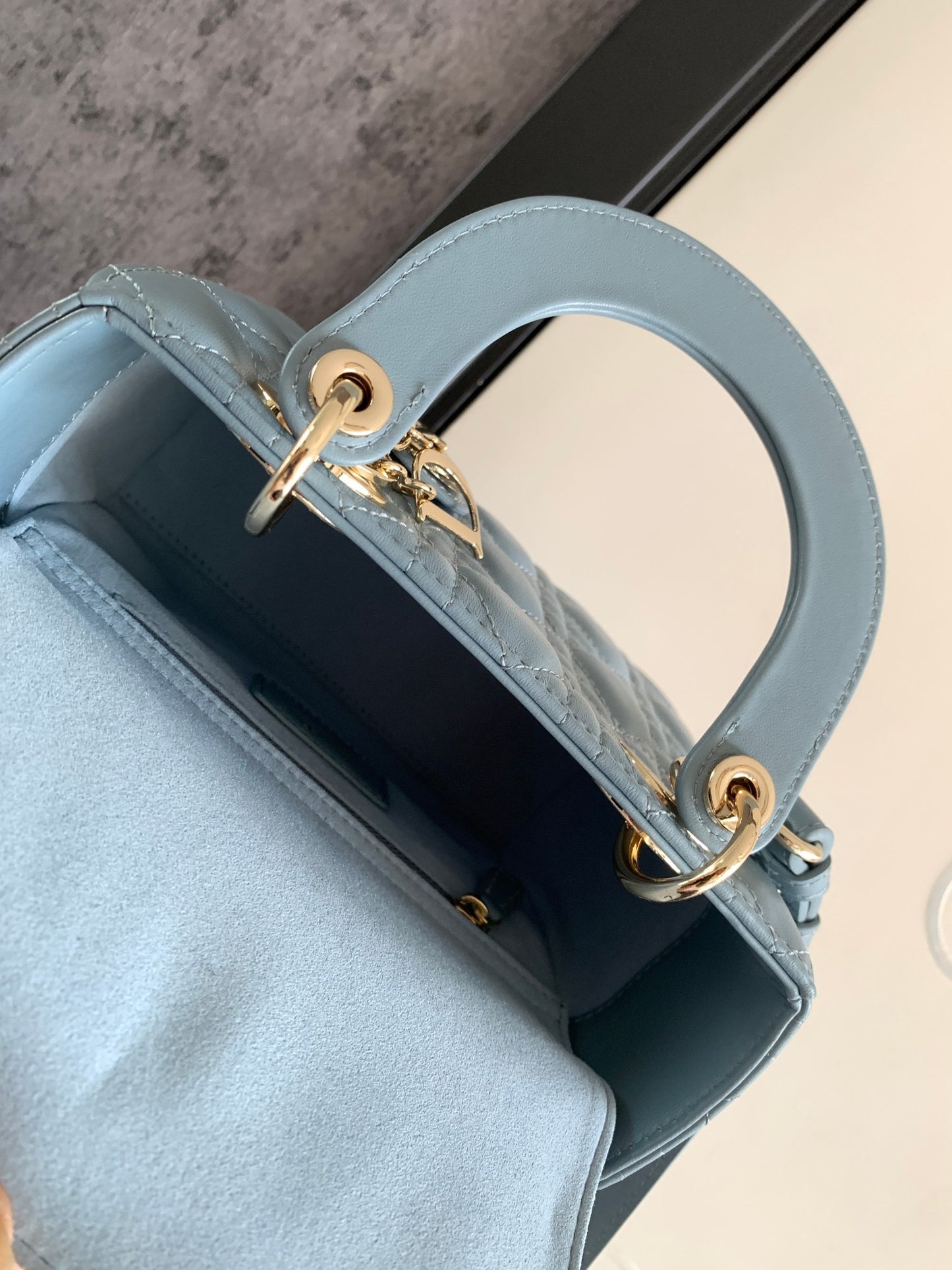 Dior Small Lady  Bag In Haze Blue Cannage Lambskin