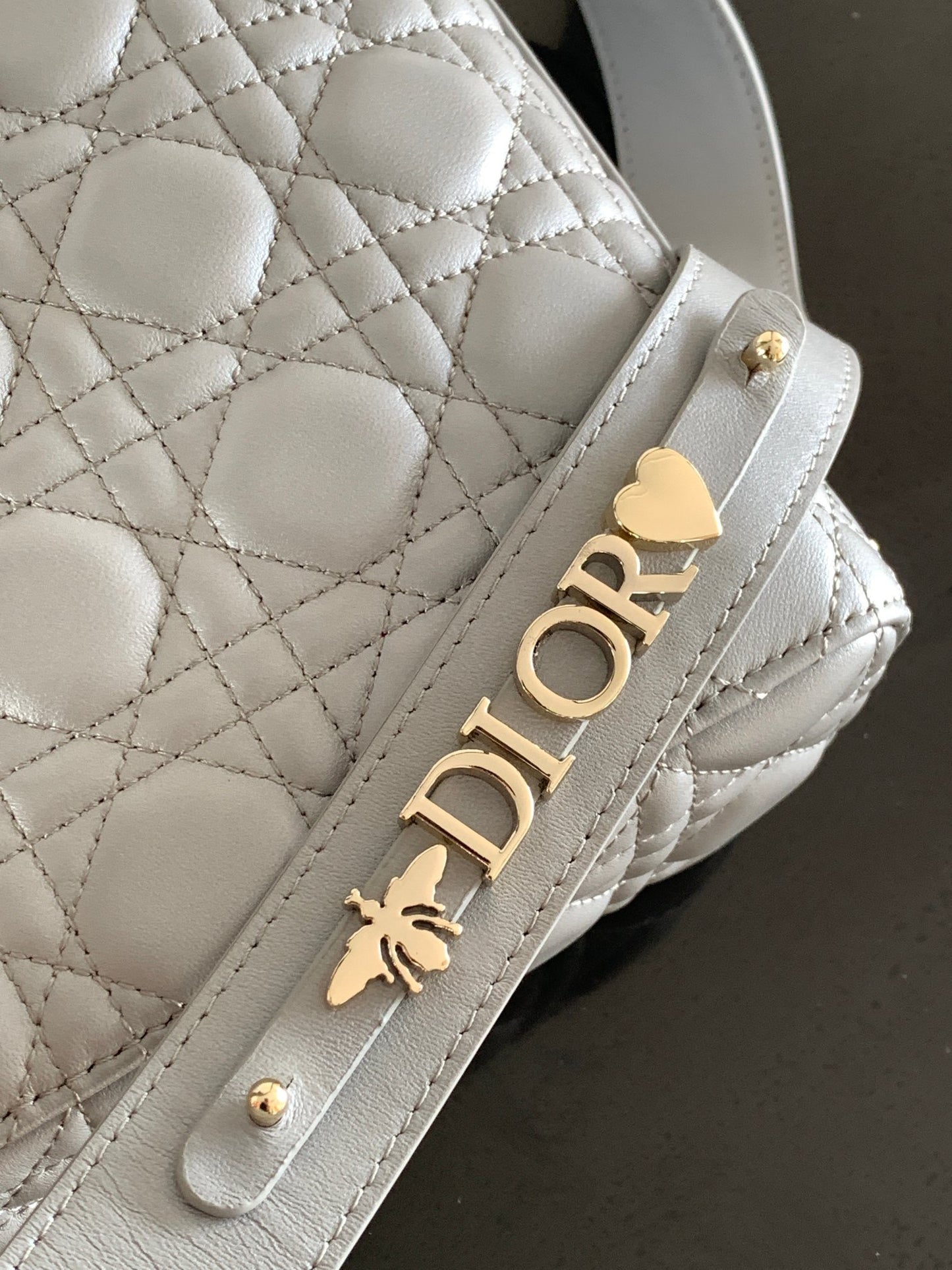 Dior Small Lady  Bag In Gray Cannage Lambskin