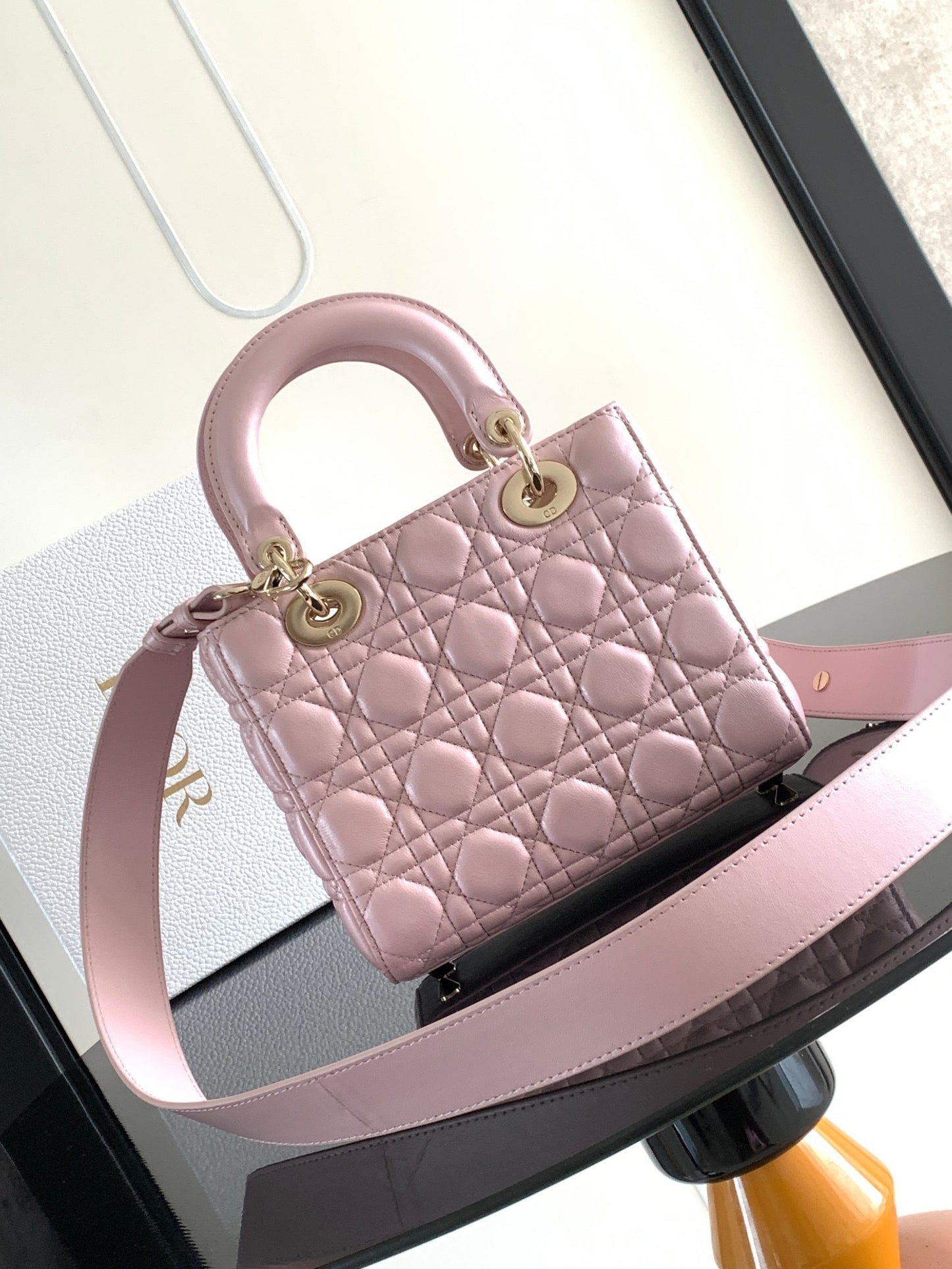 Dior Small Lady Bag In Pink Cannage Lambskin