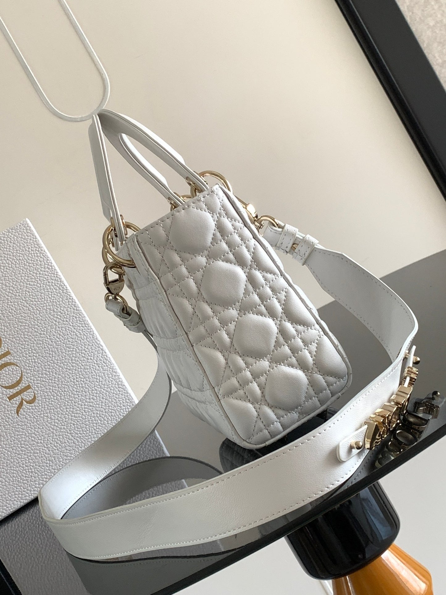 Dior Small Lady Bag In White Cannage Lambskin