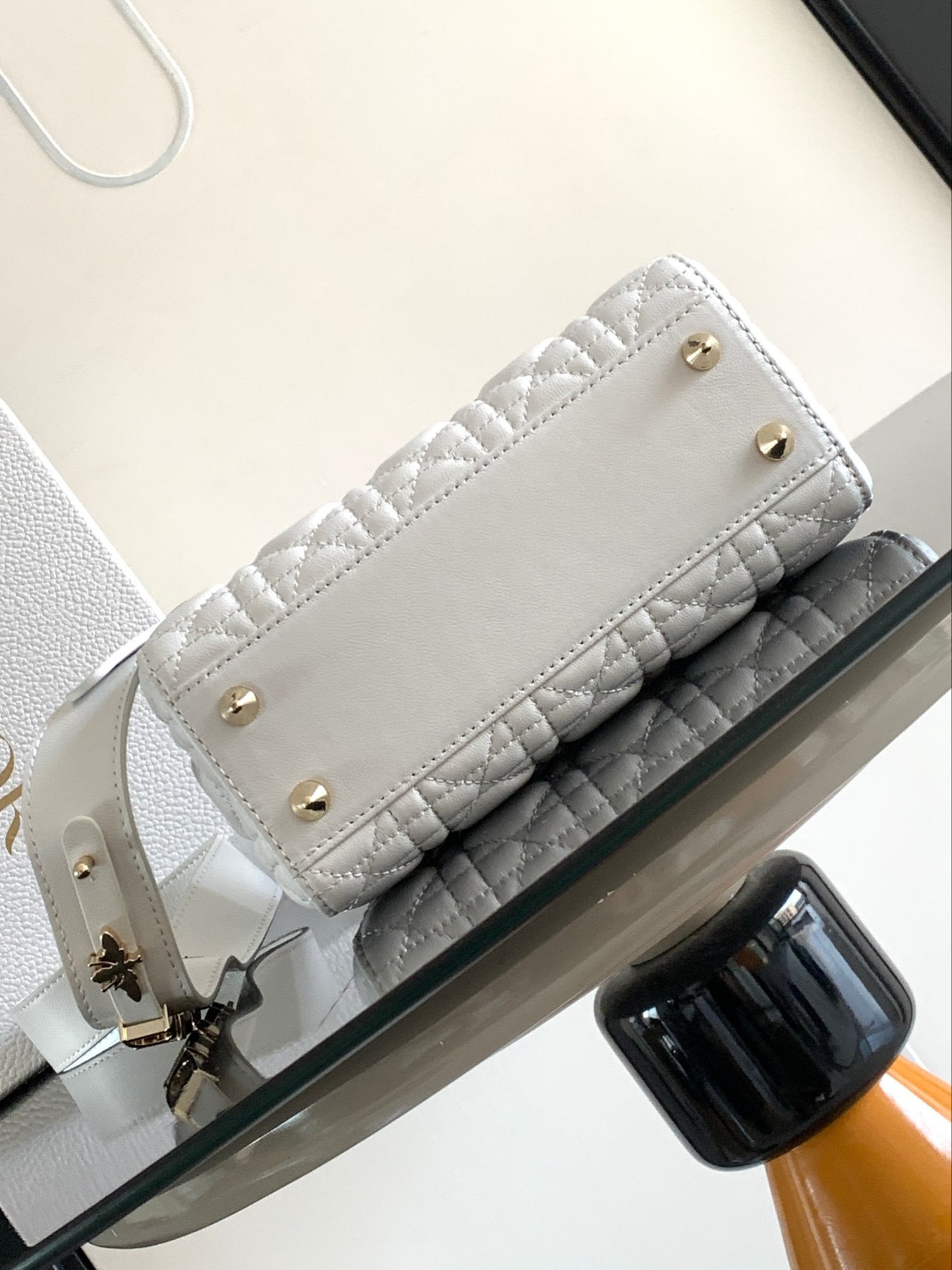 Dior Small Lady Bag In White Cannage Lambskin