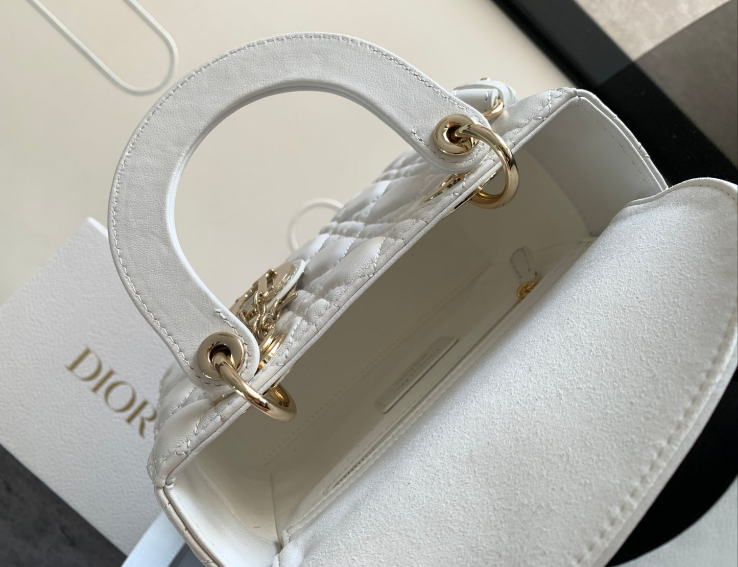 Dior Small Lady Bag In White Cannage Lambskin