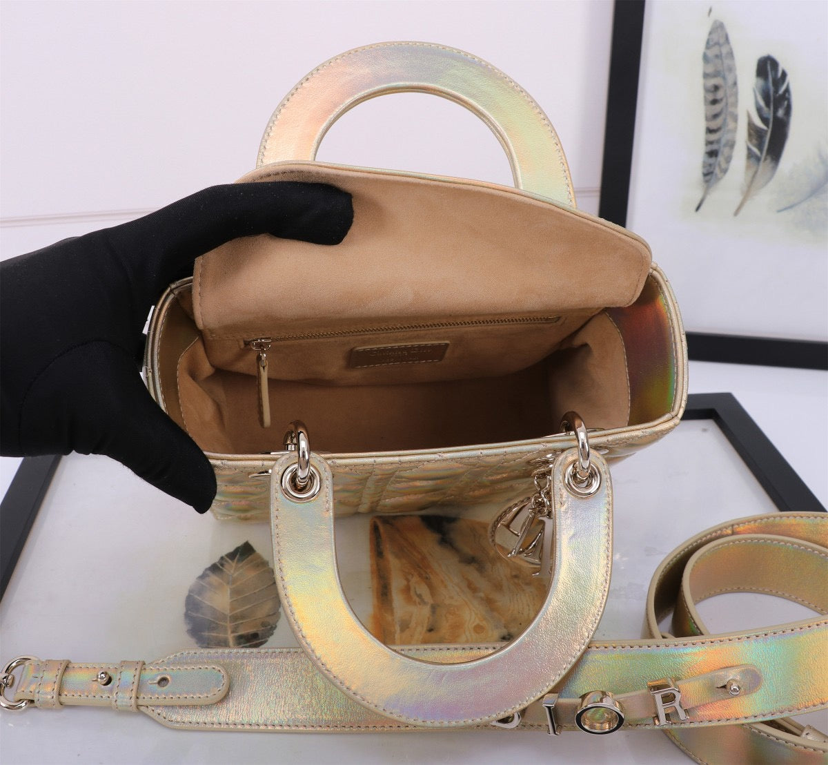 Dior Small Lady Bag In Champagne Gold Cannage Lambskin