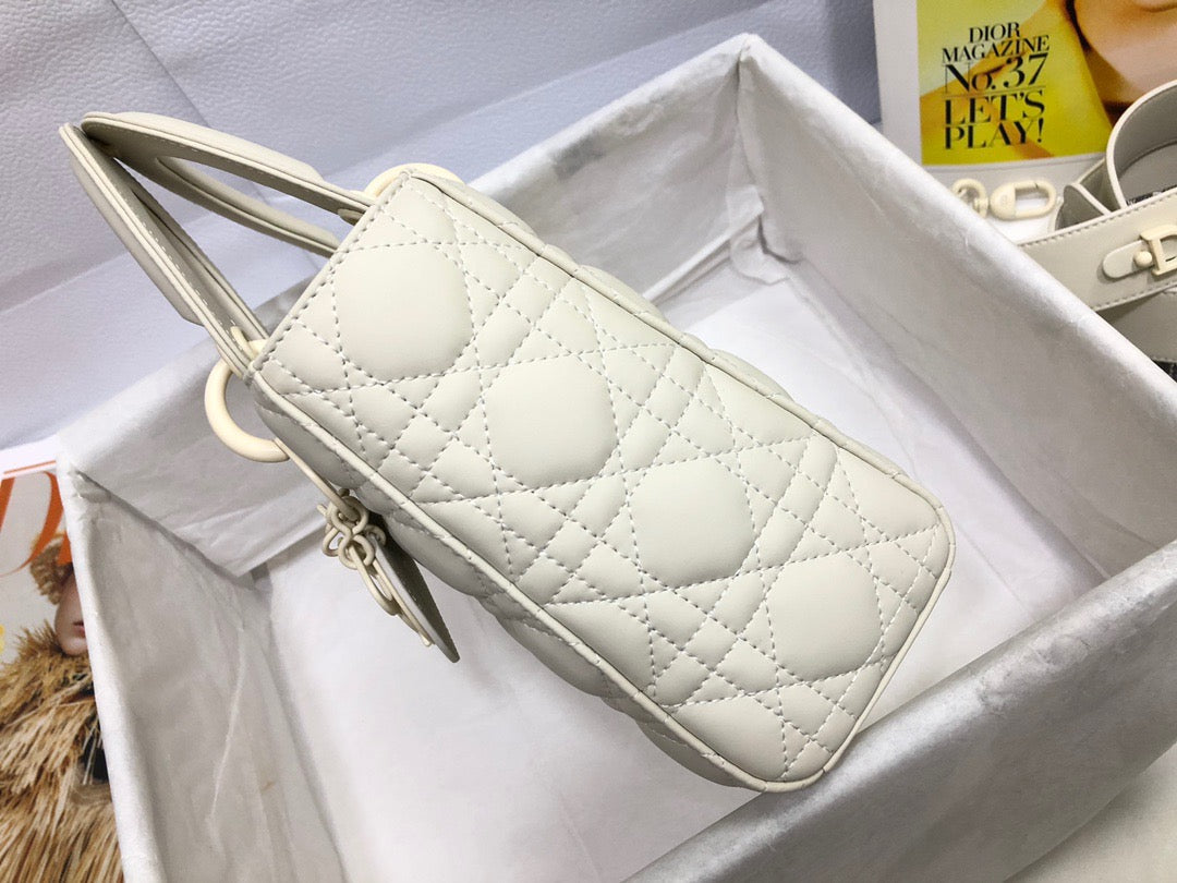 Dior Small Lady  Bag In White Cannage Lambskin