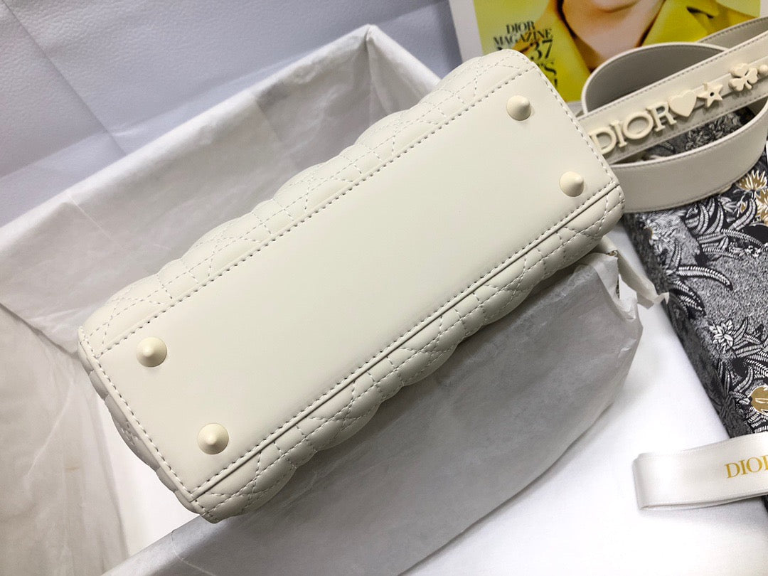 Dior Small Lady  Bag In White Cannage Lambskin