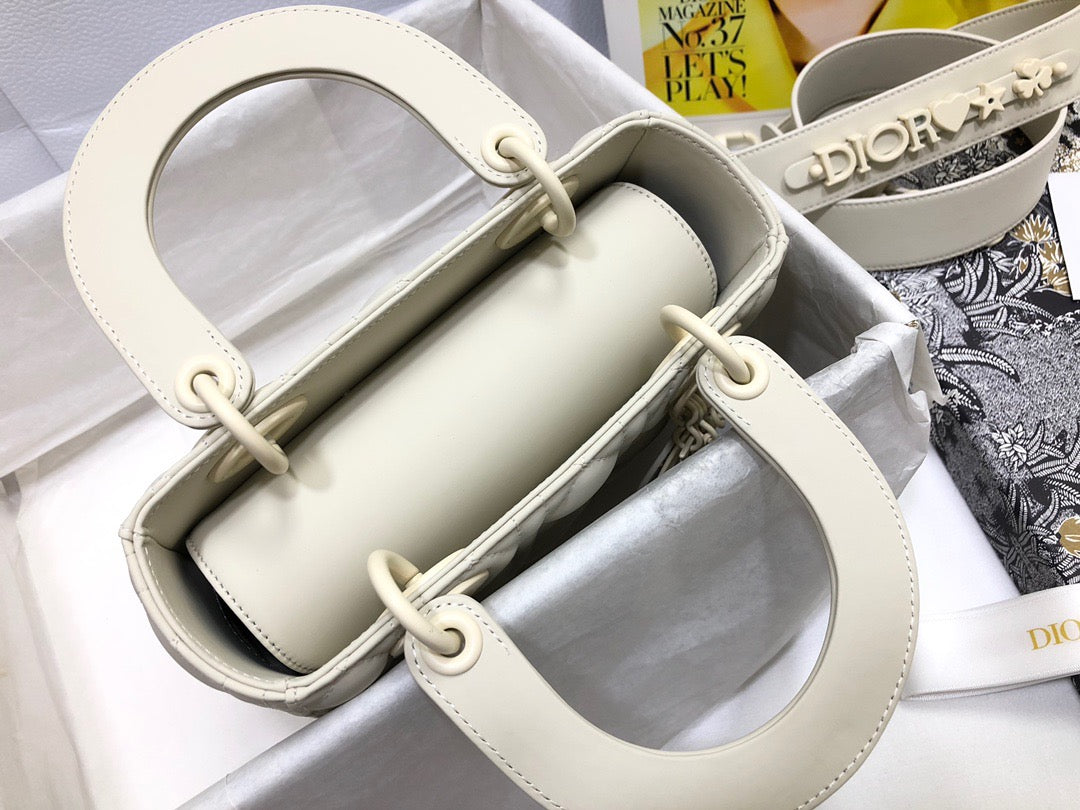 Dior Small Lady  Bag In White Cannage Lambskin