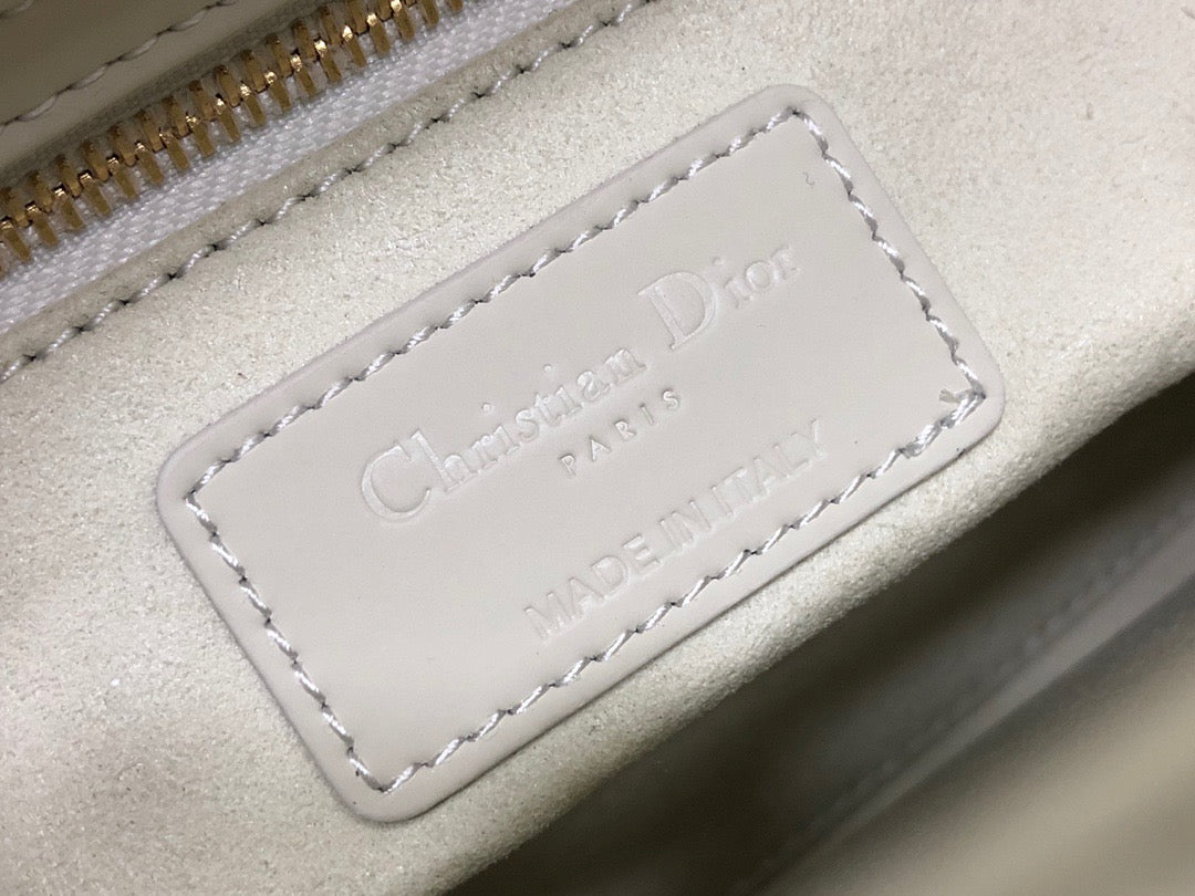 Dior Small Lady  Bag In White Cannage Lambskin