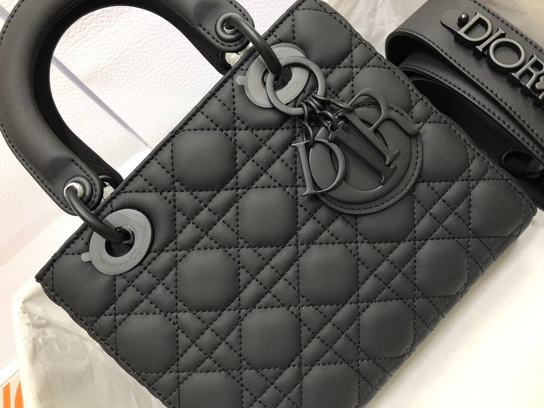 Dior Lady Dior Small Chain Bag In Black Ultramatte Calfskin