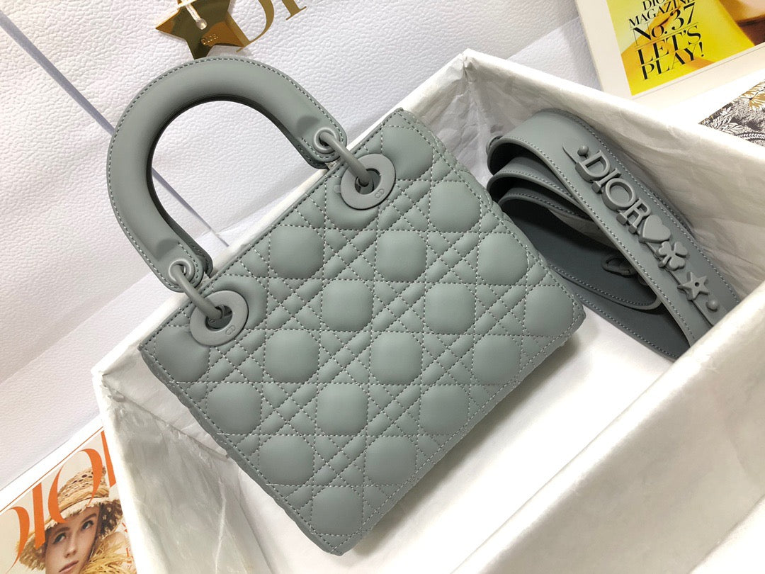 Dior Small Lady  Bag In Light Green Cannage Calfskin