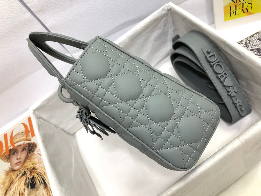 Dior Small Lady  Bag In Light Green Cannage Calfskin