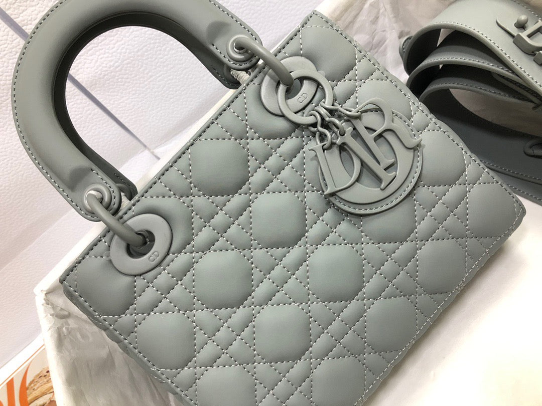 Dior Small Lady  Bag In Light Green Cannage Calfskin