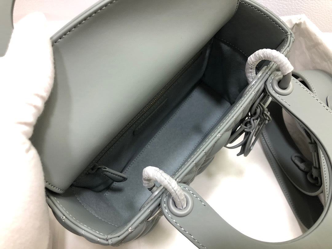 Dior Small Lady  Bag In Light Green Cannage Calfskin