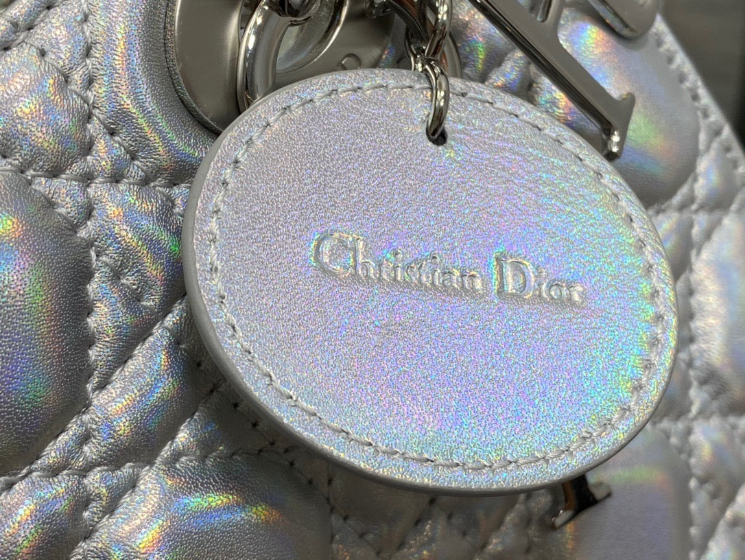 Dior Small Lady  Bag In Silver Cannage Lambskin