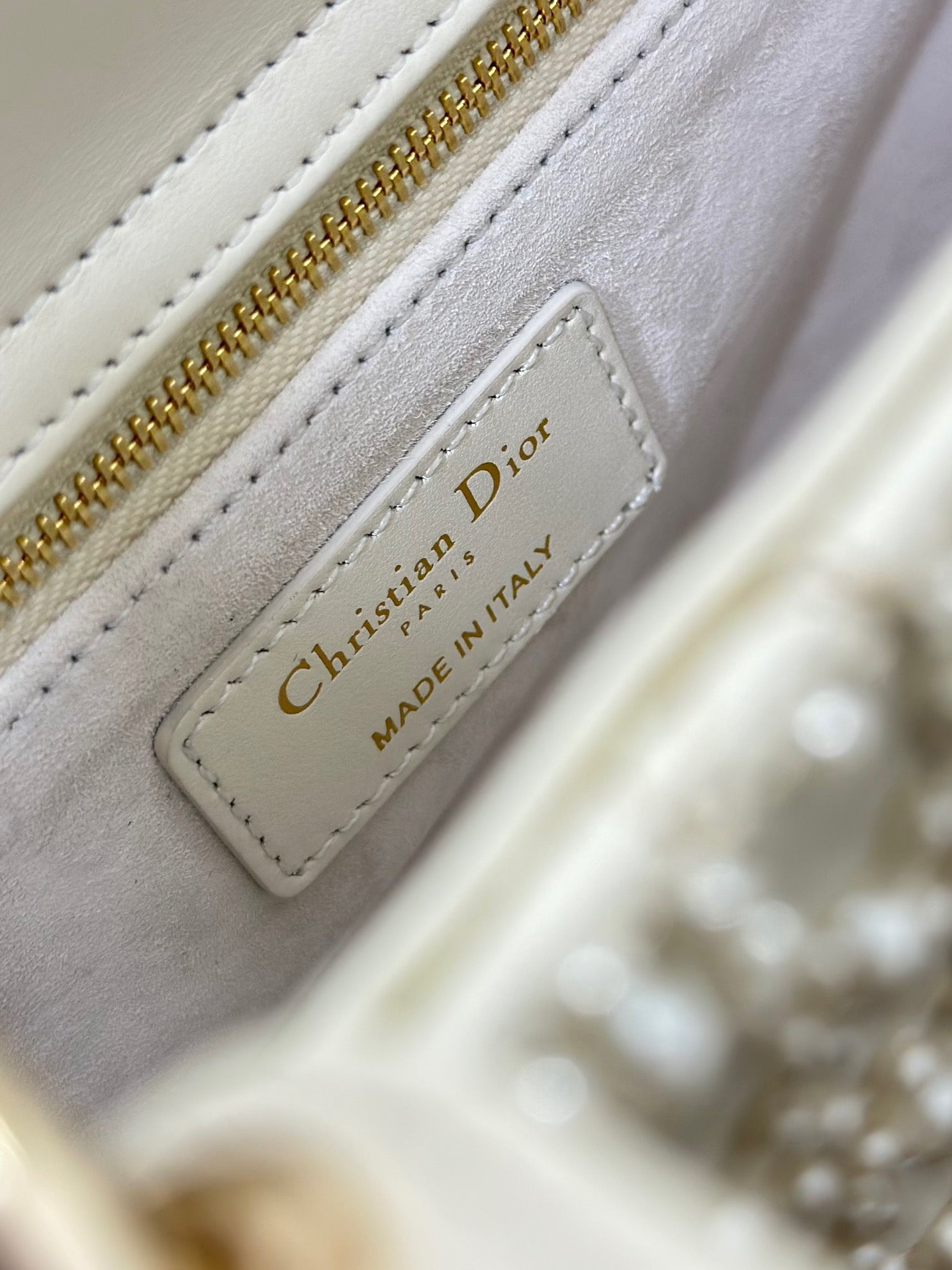 Dior Small Lady In White Pearl Princess Diana Bag With Lambskin