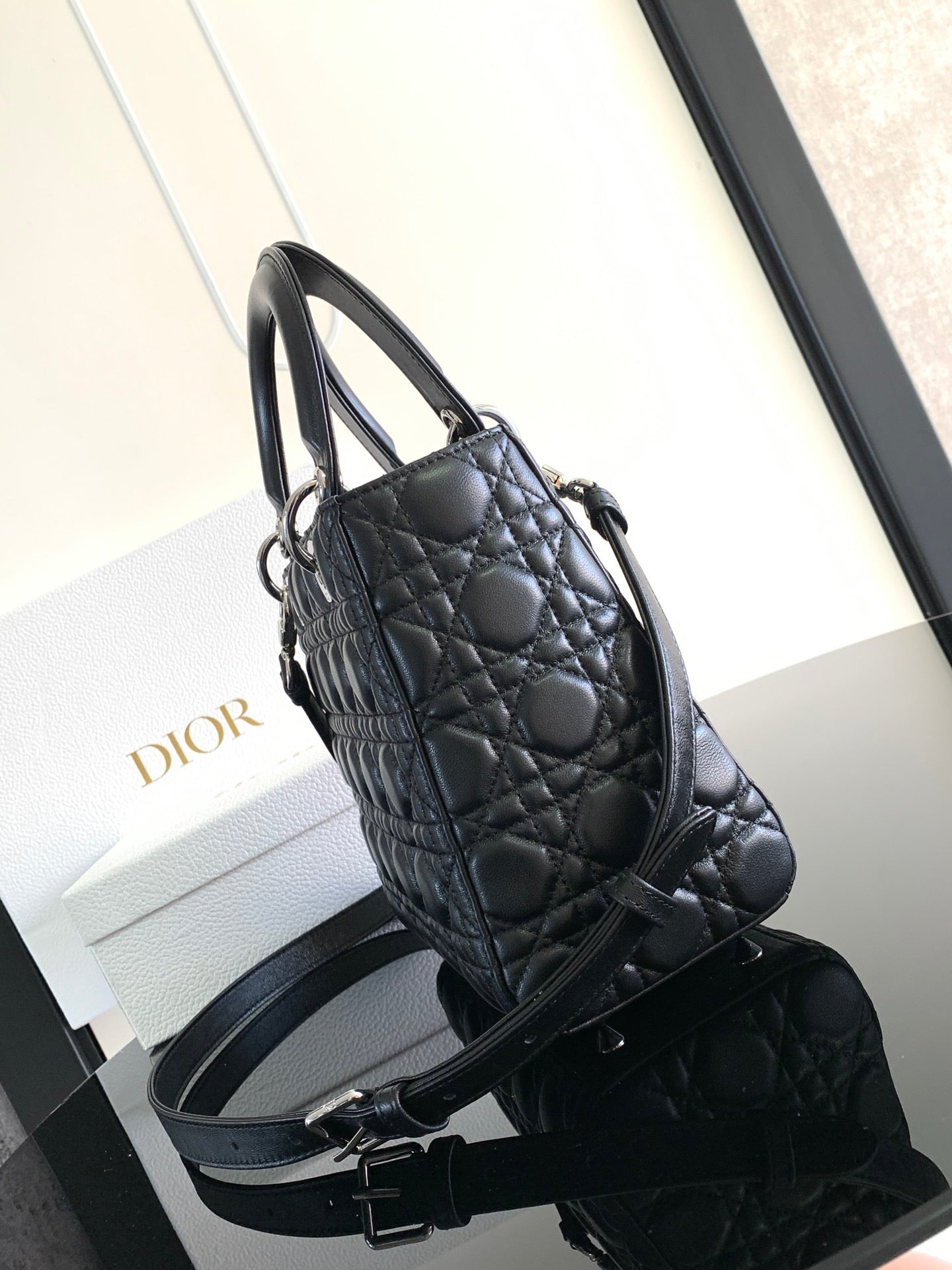 Dior Lady Medium Bag In Black Cannage Lambskin