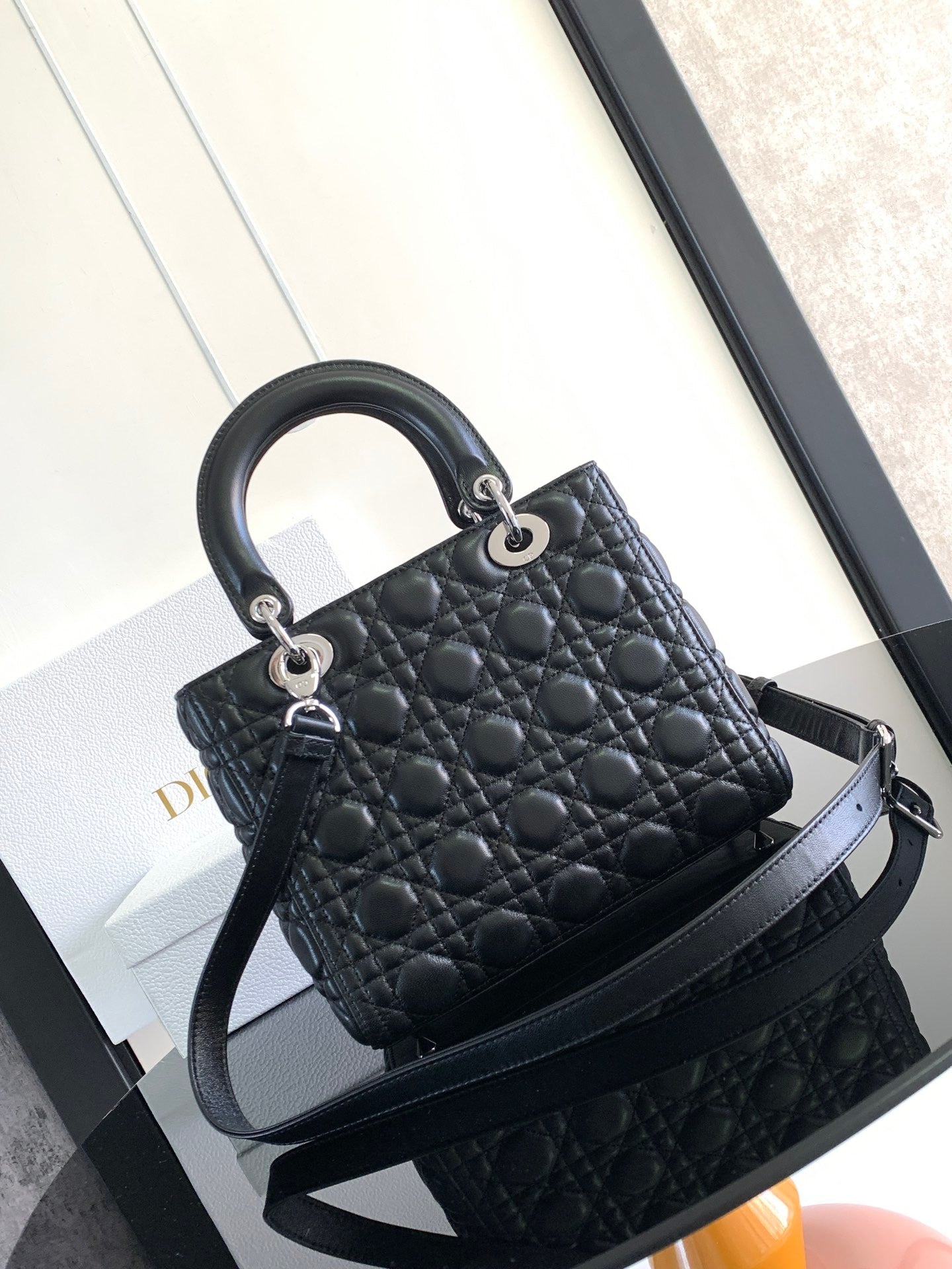 Dior Lady Medium Bag In Black Cannage Lambskin