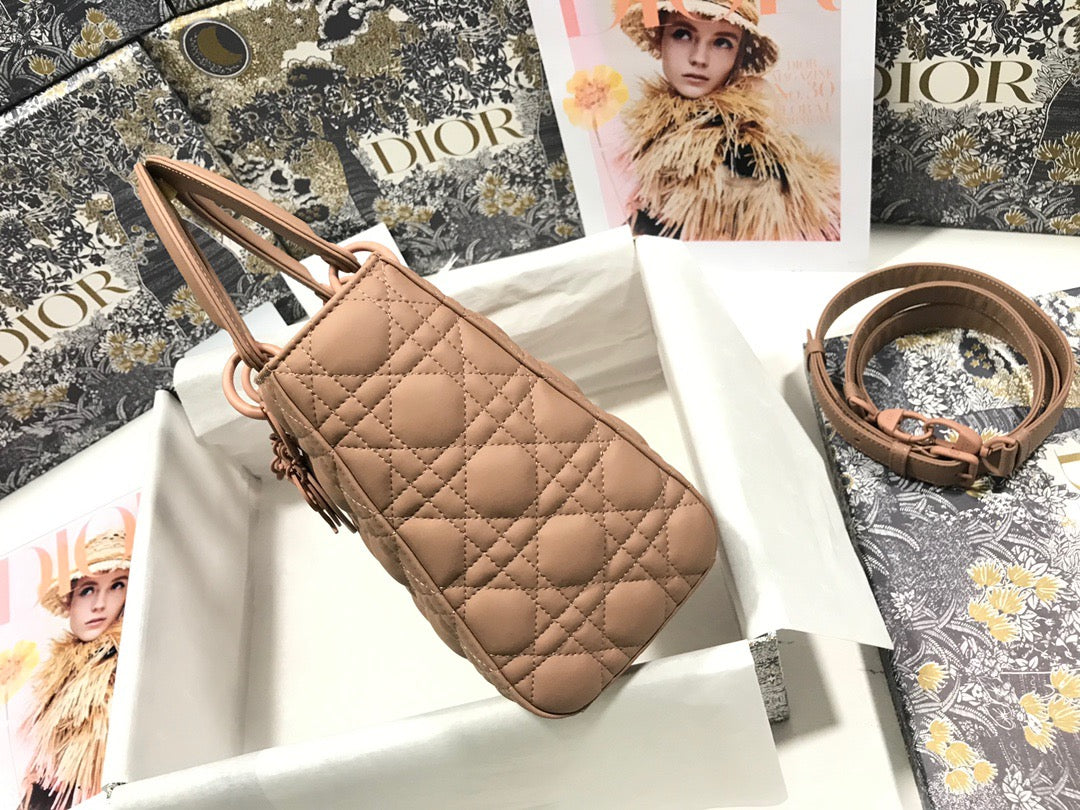 Dior Lady Medium Bag In Bean Paste Powder Cannage Lambskin